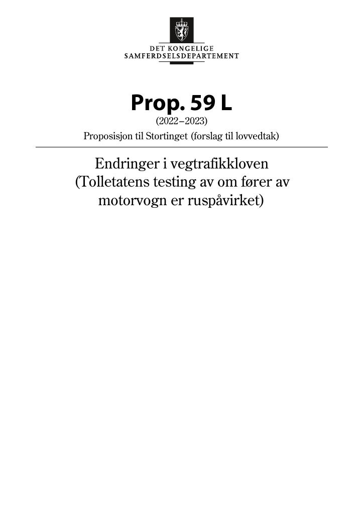 Forsiden av dokumentet Prop. 59 L (2022–2023)