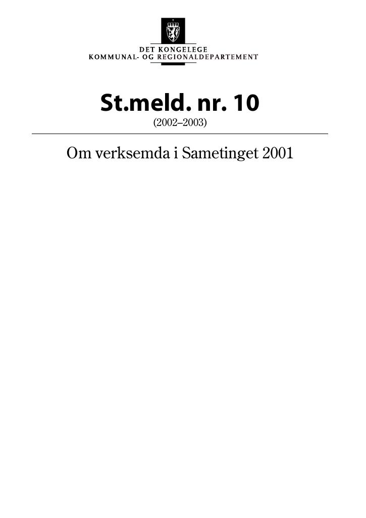 Forsiden av dokumentet St.meld. nr. 10 (2002-2003)