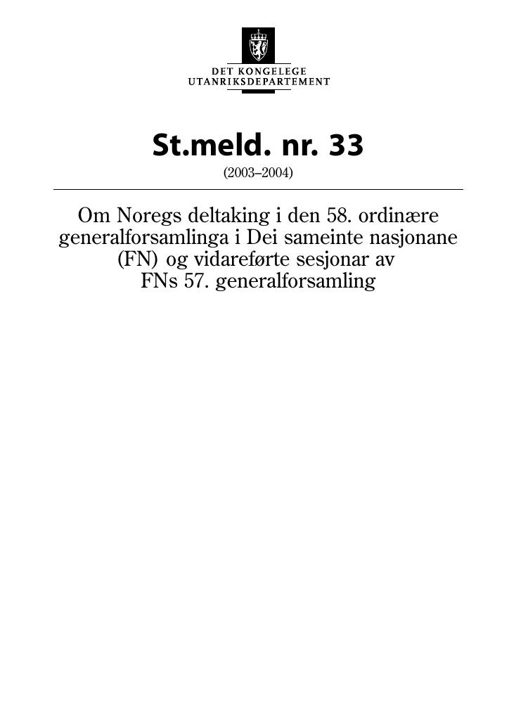 Forsiden av dokumentet St.meld. nr. 33 (2003-2004)
