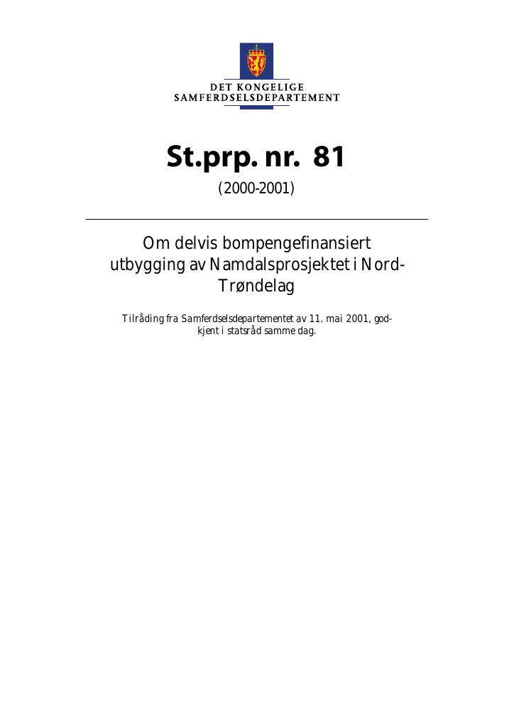 Forsiden av dokumentet St.prp. nr. 81 (2000-2001)