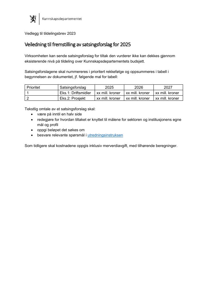 Forsiden av dokumentet Tildelingsbrev NUPI 2023 - vedlegg