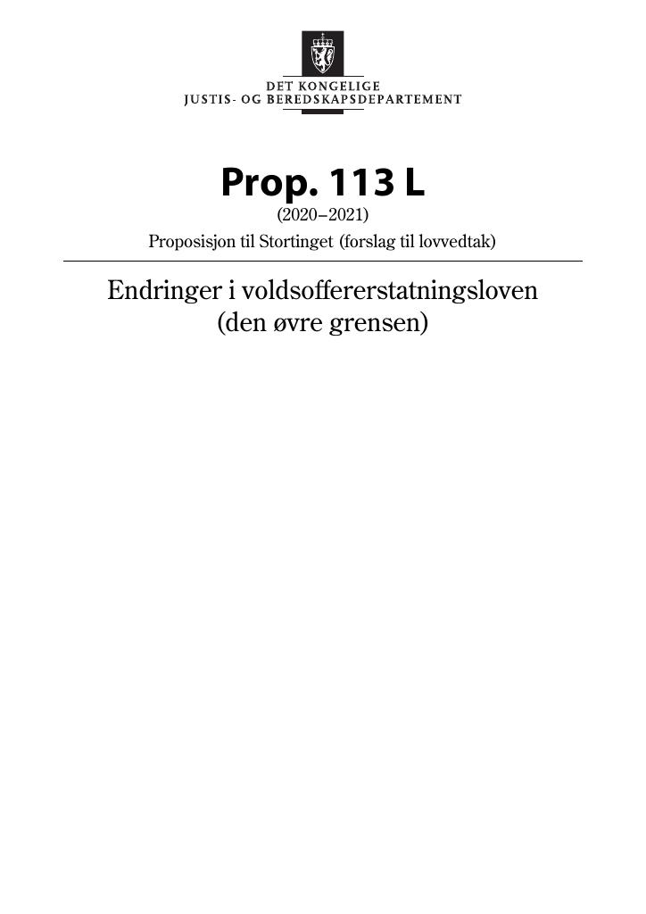 Forsiden av dokumentet Prop. 113 L (2020–2021)