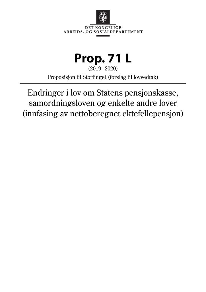Forsiden av dokumentet Prop. 71 L (2019–2020)