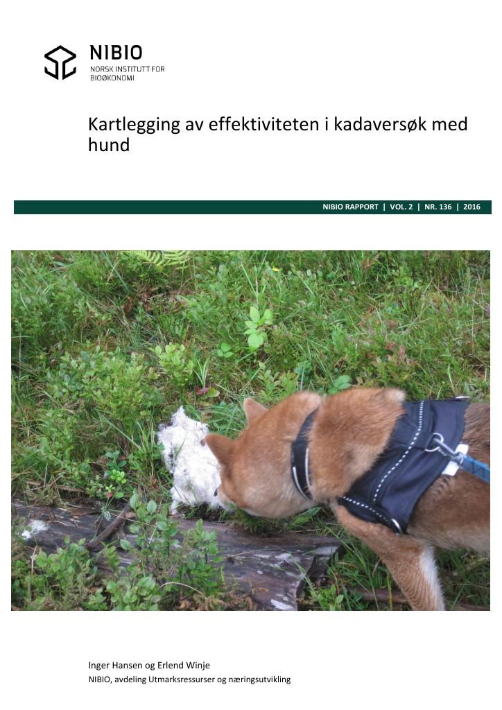 Forsiden av dokumentet Kartlegging av effektiviteten i kadaversøk med hund