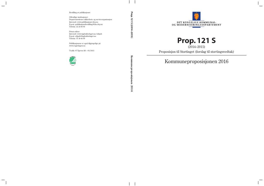 Forsiden av dokumentet Prop. 121 S (2014-2015)