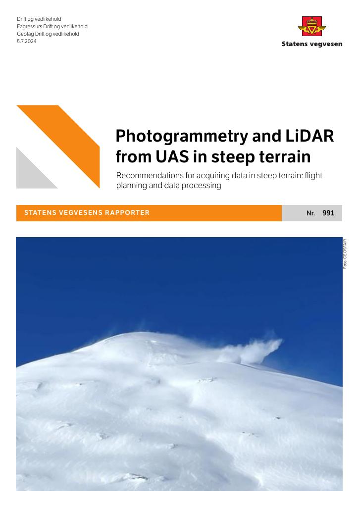 Forsiden av dokumentet Photogrammetry and LiDAR from UAS in steep terrain