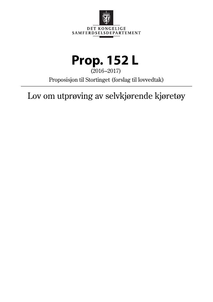 Forsiden av dokumentet Prop. 152 L (2016–2017)