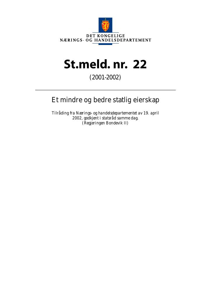 Forsiden av dokumentet St.meld. nr. 22 (2001-2002)