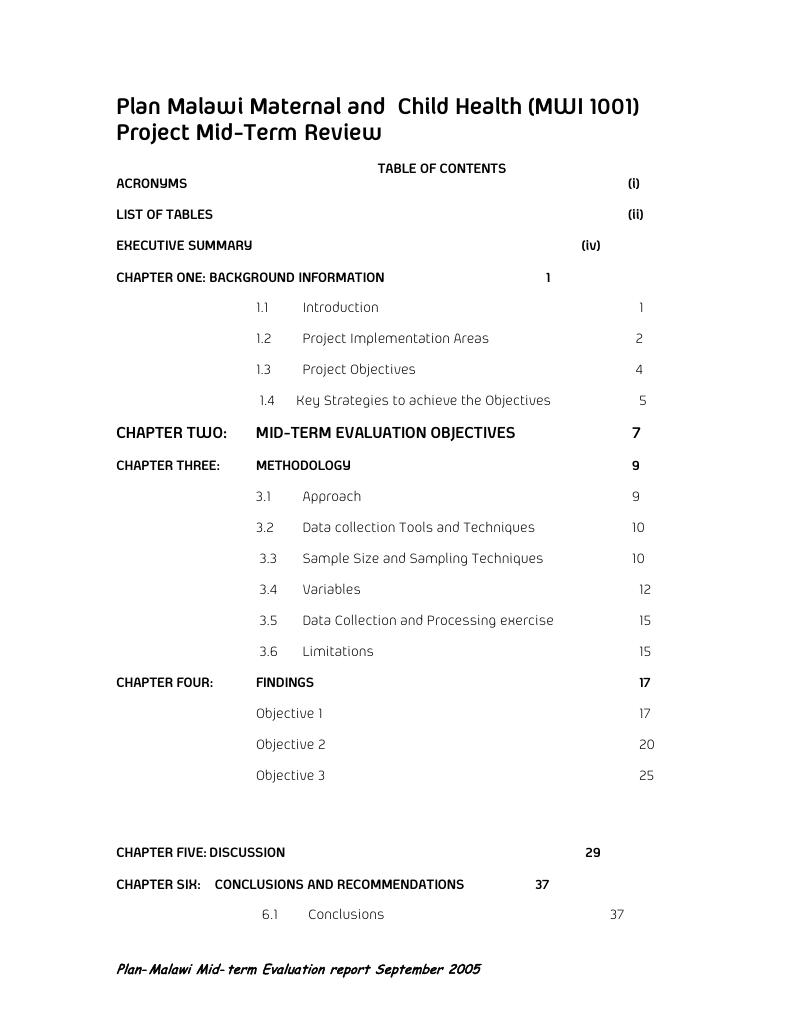 Forsiden av dokumentet Plan Malawi Maternal and Child Health Project Mid-Term Review