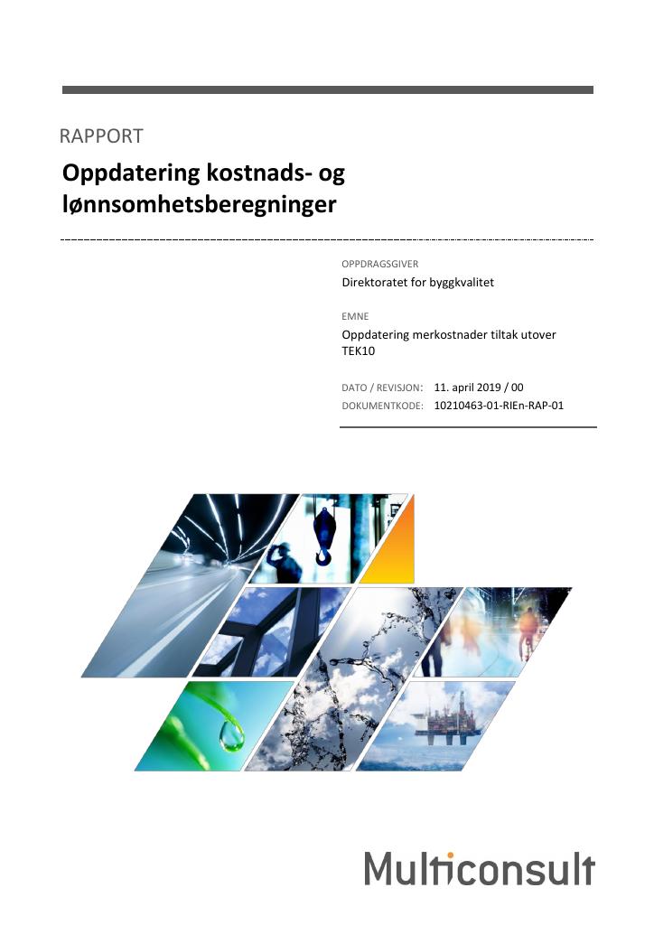 Forsiden av dokumentet Oppdatering kostnads- og lønnsomhetsberegninger