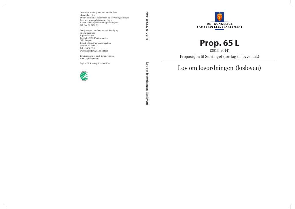 Forsiden av dokumentet Prop. 65 L (2013–2014)