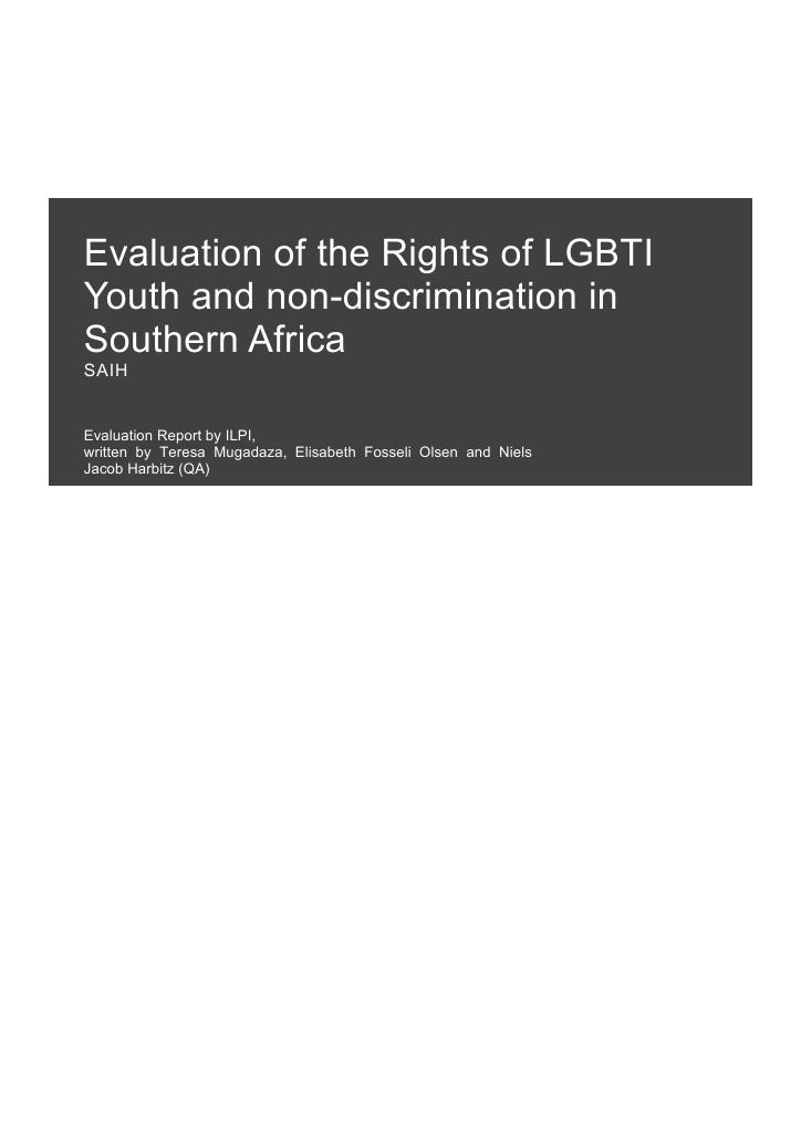 Forsiden av dokumentet Evaluation of the Rights of LGBTI Youth and non-discrimination in Southern Africa