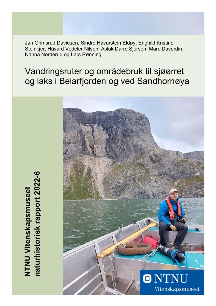 Forsiden av dokumentet Vandringsruter og områdebruk til sjøørret og laks i Beiarfjorden og ved Sandhornøya
