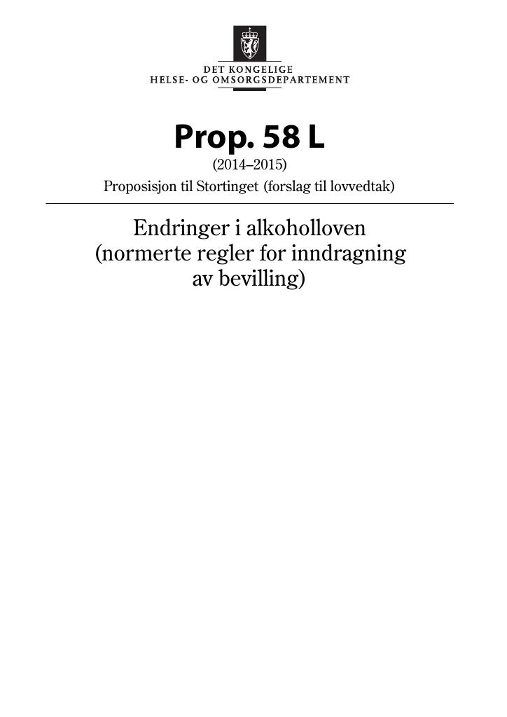 Forsiden av dokumentet Prop. 58 L (2014-2015)