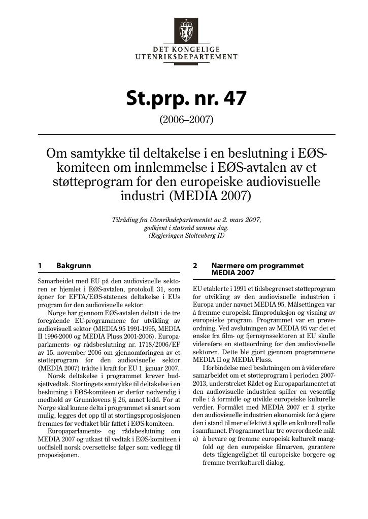 Forsiden av dokumentet St.prp. nr. 47 (2006-2007)