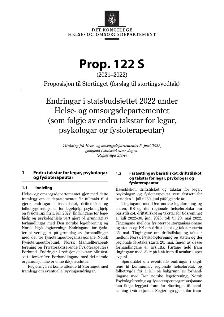 Forsiden av dokumentet Prop. 122 S (2021–2022)