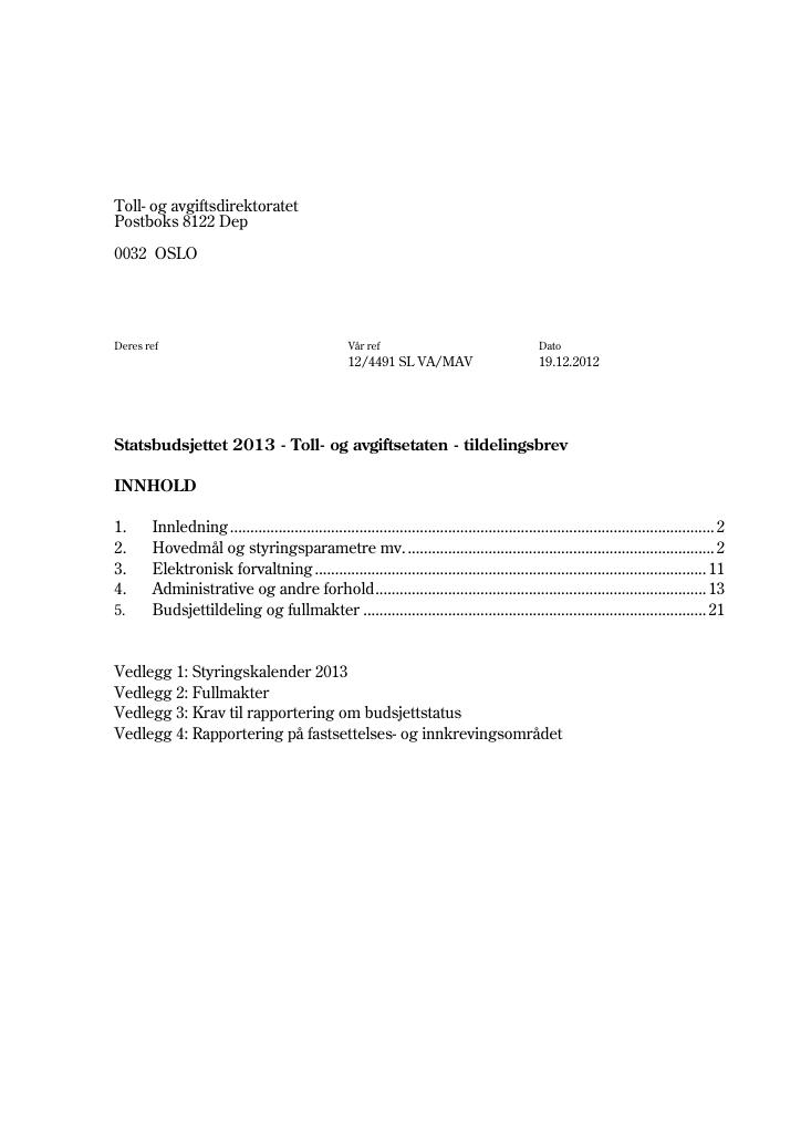 Forsiden av dokumentet Tildelingsbrev (pdf)