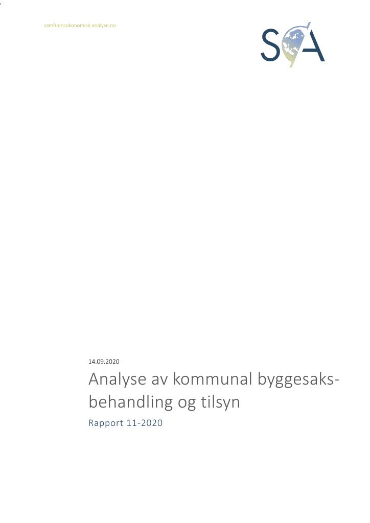 Forsiden av dokumentet Analyse av kommunal byggesaksbehandling og tilsyn