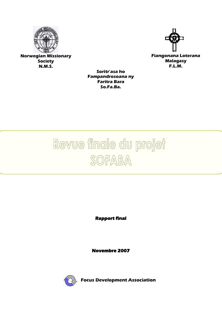 Forsiden av dokumentet Revue finale du projet SOFABA