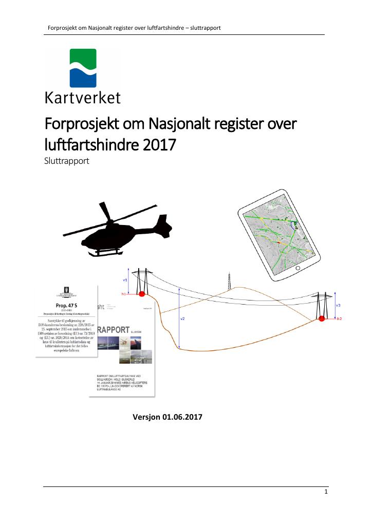 Forsiden av dokumentet Rapport om Nasjonalt register for luftfartshindre 2017