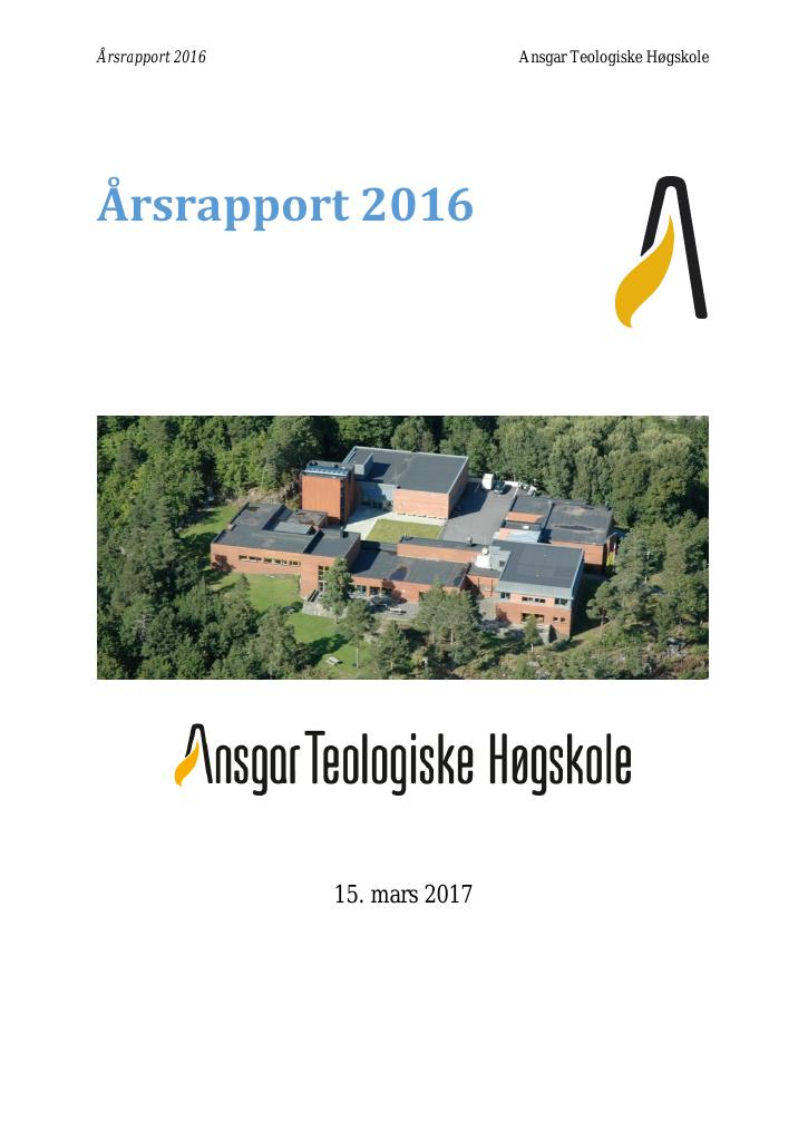 Forsiden av dokumentet Årsrapport Ansgar høyskole 2016