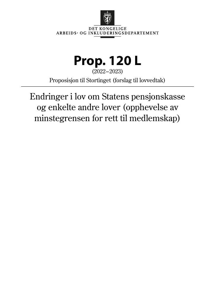 Forsiden av dokumentet Prop. 120 L (2022–2023)