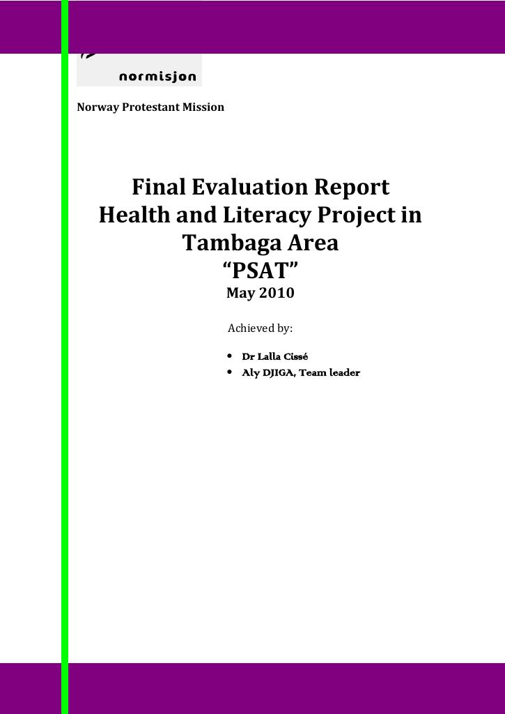 Forsiden av dokumentet Final Evaluation Report Health and Literacy Project in Tambaga Area (PSAT)