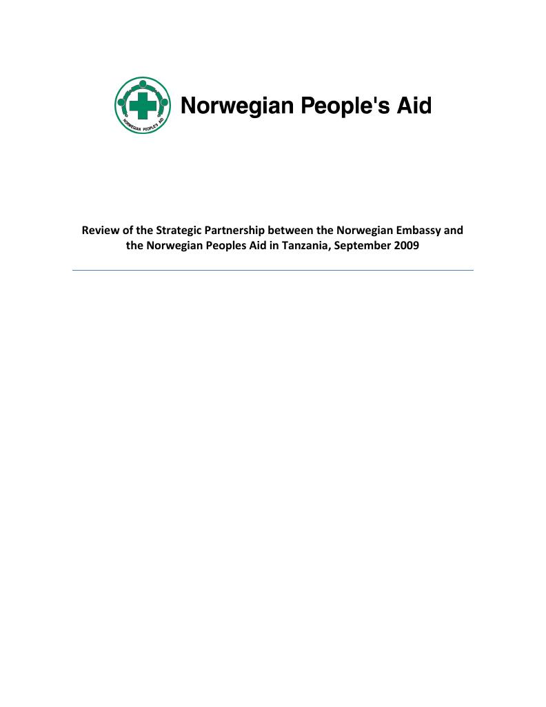 Forsiden av dokumentet Review of the Strategic Partnership between the Norwegian Embassy and the Norwegian Peoples Aid in Tanzania