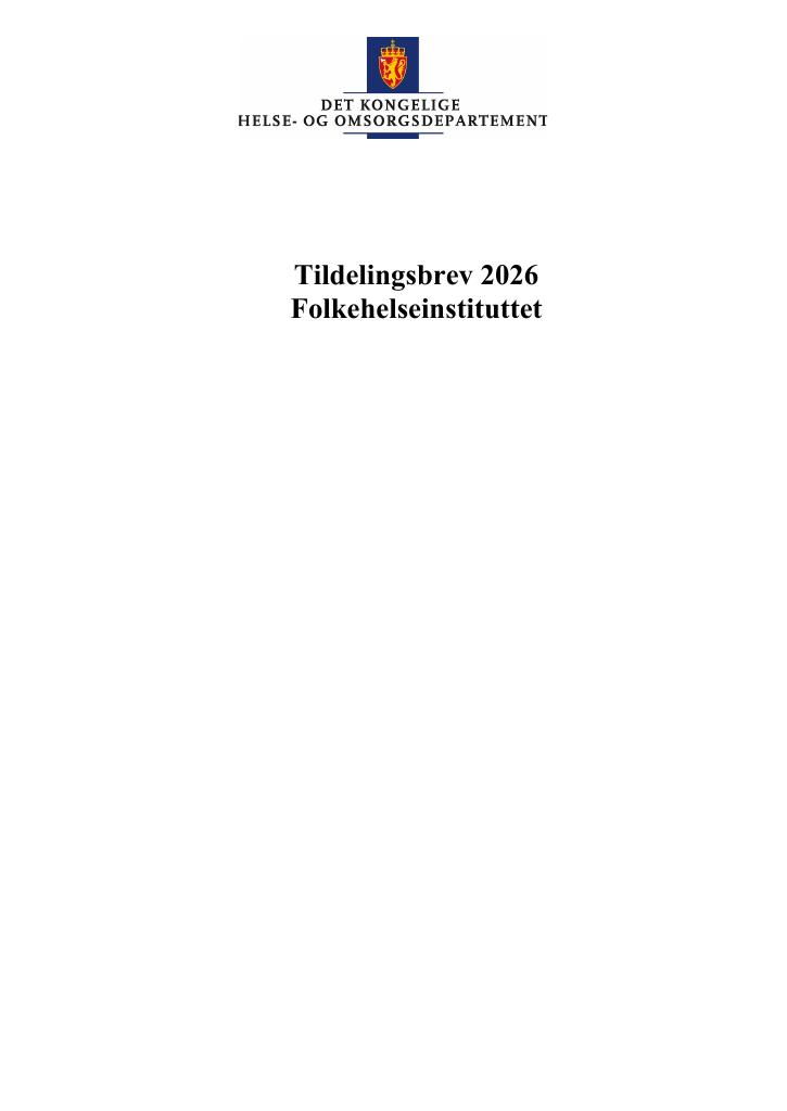 Forsiden av dokumentet Tildelingsbrev Folkehelseinstituttet 2026