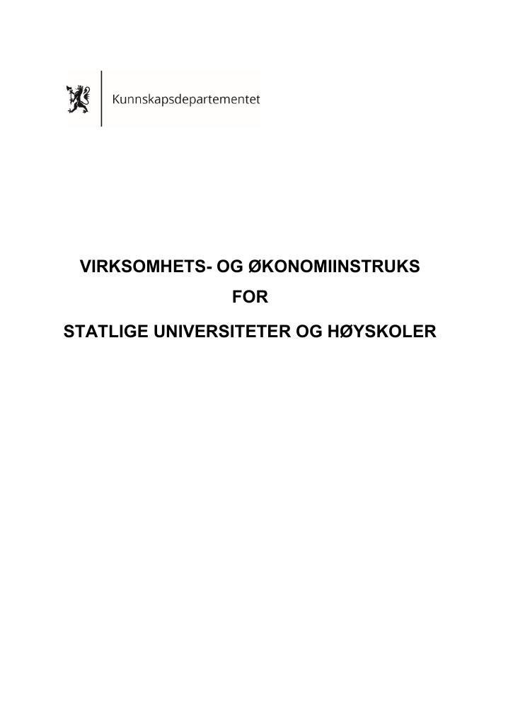 Forsiden av dokumentet Virksomhets- og økonomiinstruks for statlige universiteter og høyskoler