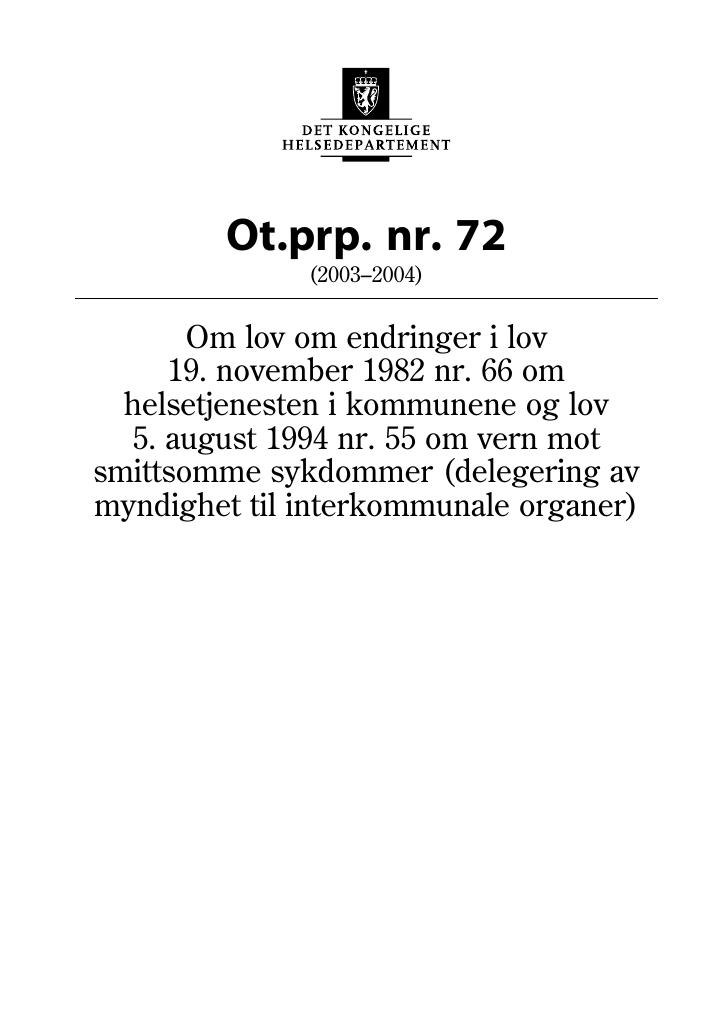 Forsiden av dokumentet Ot.prp. nr. 72 (2003-2004)