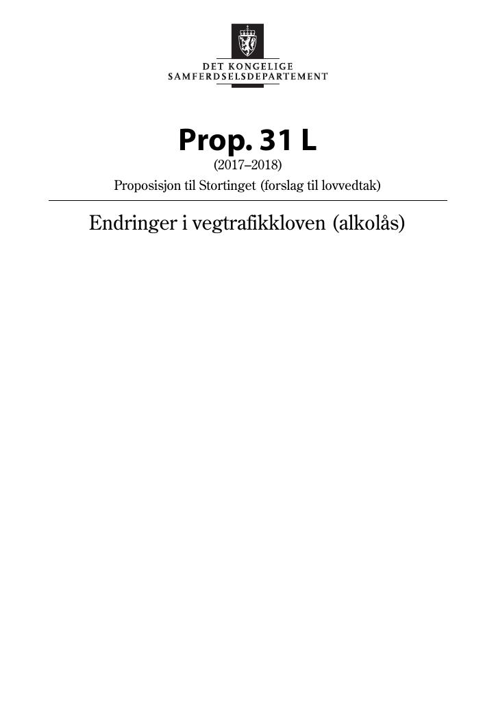Forsiden av dokumentet Prop. 31 L (2017–2018)