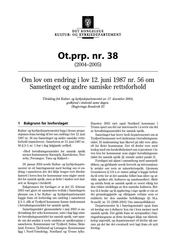 Forsiden av dokumentet Ot.prp. nr. 38 (2004-2005)