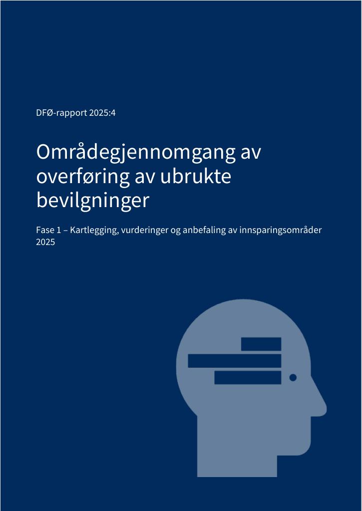 Forsiden av dokumentet Områdegjennomgang om overføring av ubrukte bevilgninger - Fase 1