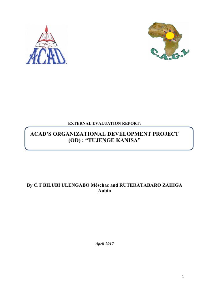 Forsiden av dokumentet External Evaluation Report: ACAD’s Organizational Development Project (OD): “Tujenge kanisa”