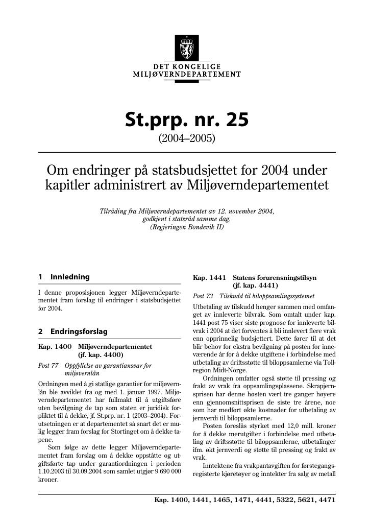 Forsiden av dokumentet St.prp. nr. 25 (2004-2005)