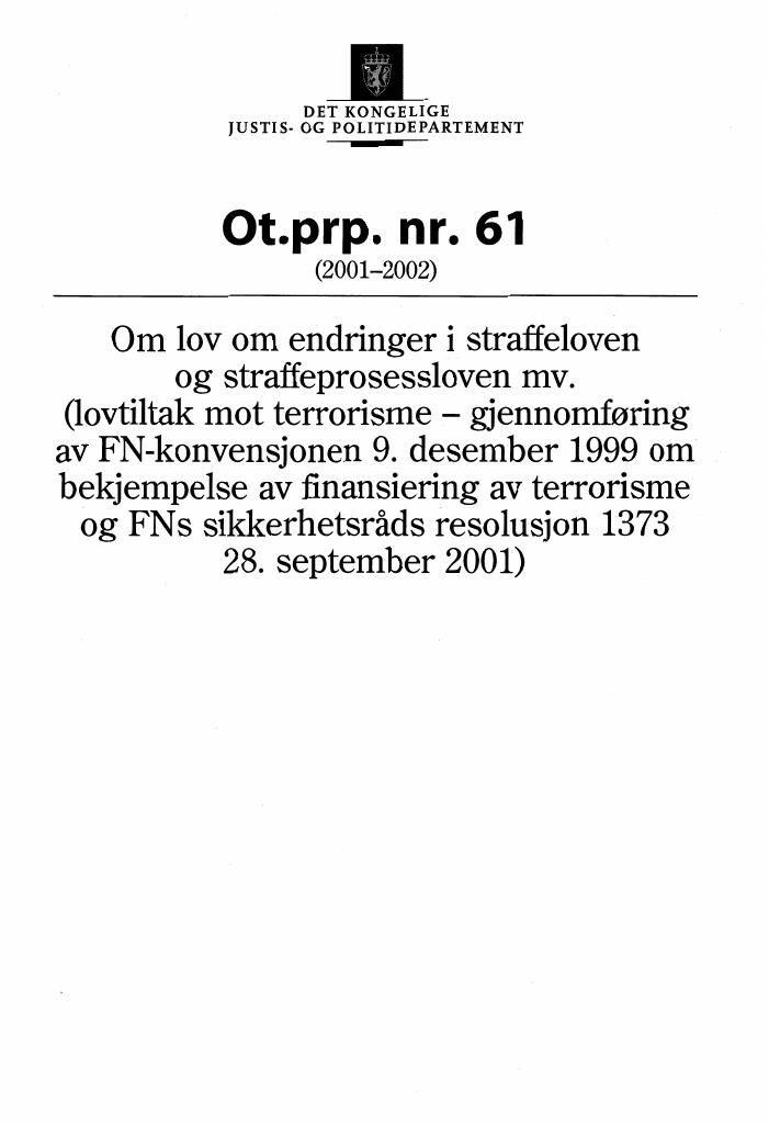 Forsiden av dokumentet Ot.prp. nr. 61 (2001-2002)