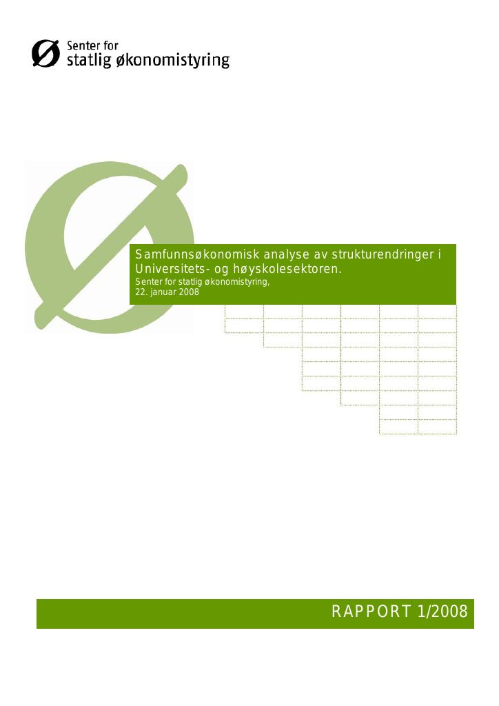 Forsiden av dokumentet Samfunnsøkonomisk analyse av strukturendringer i Universitets- og høyskolesektoren