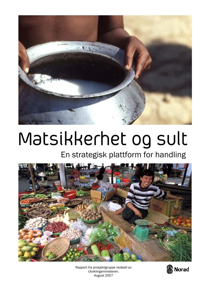 Forsiden av dokumentet Matsikkerhet og sult. En strategisk plattform for handling