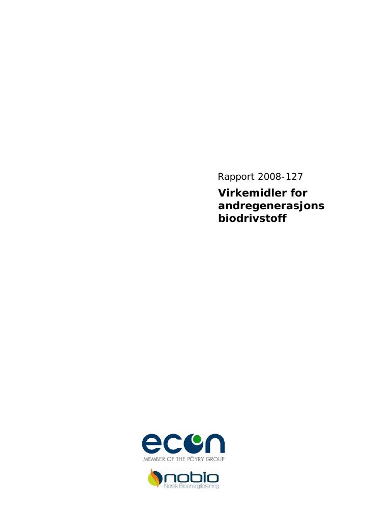 Forsiden av dokumentet Virkemidler for andregenerasjons biodrivstoff