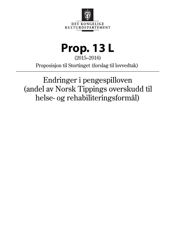 Forsiden av dokumentet Prop. 13 L (2015–2016)