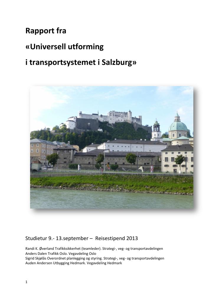 Forsiden av dokumentet Rapport fra "Universell utforming i transportsystemet i Salzburg"