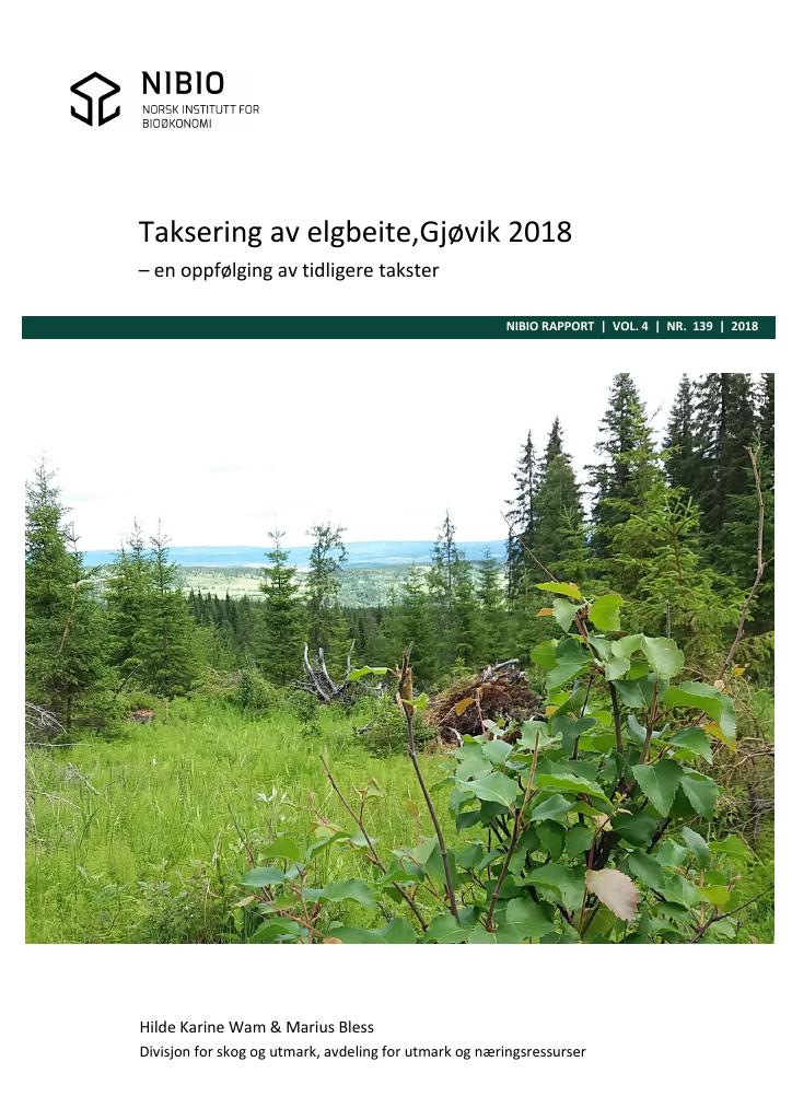 Forsiden av dokumentet Taksering av elgbeite, Gjøvik 2018 – en oppfølging av tidligere takster