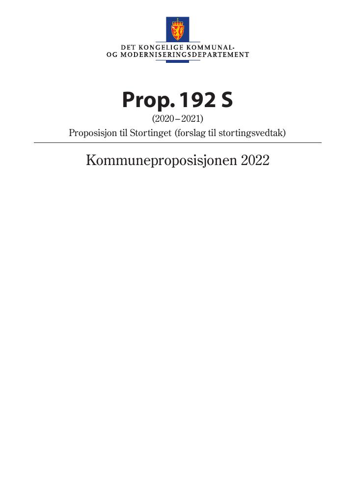 Forsiden av dokumentet Prop. 192 S (2020–2021)