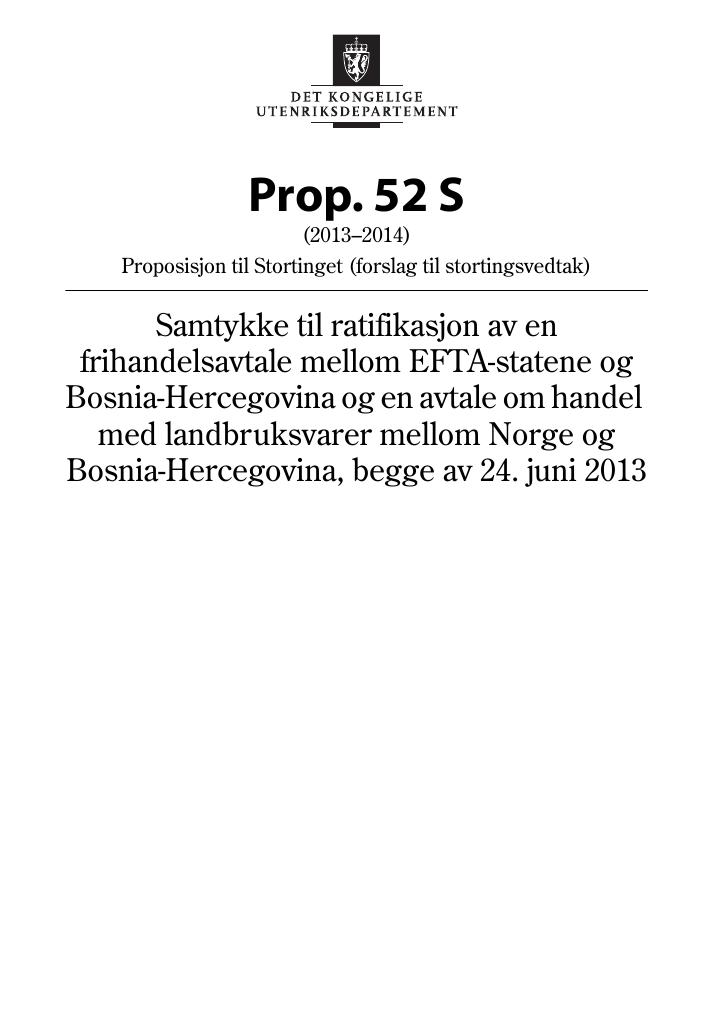 Forsiden av dokumentet Prop. 52 S (2013–2014)