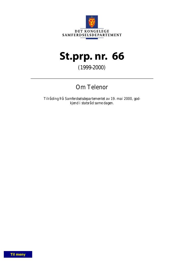 Forsiden av dokumentet St.prp. nr. 66 (1999-2000)
