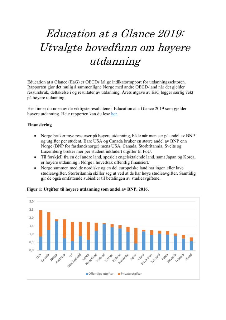 Forsiden av dokumentet Sammendrag av Education at a Glance 2019