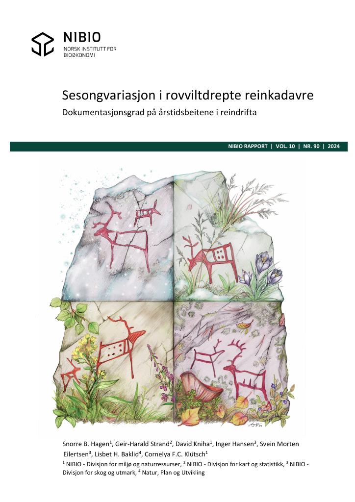 Forsiden av dokumentet Sesongvariasjon i rovviltdrepte reinkadavre - Dokumentasjonsgrad på årstidsbeitene i reindrifta
