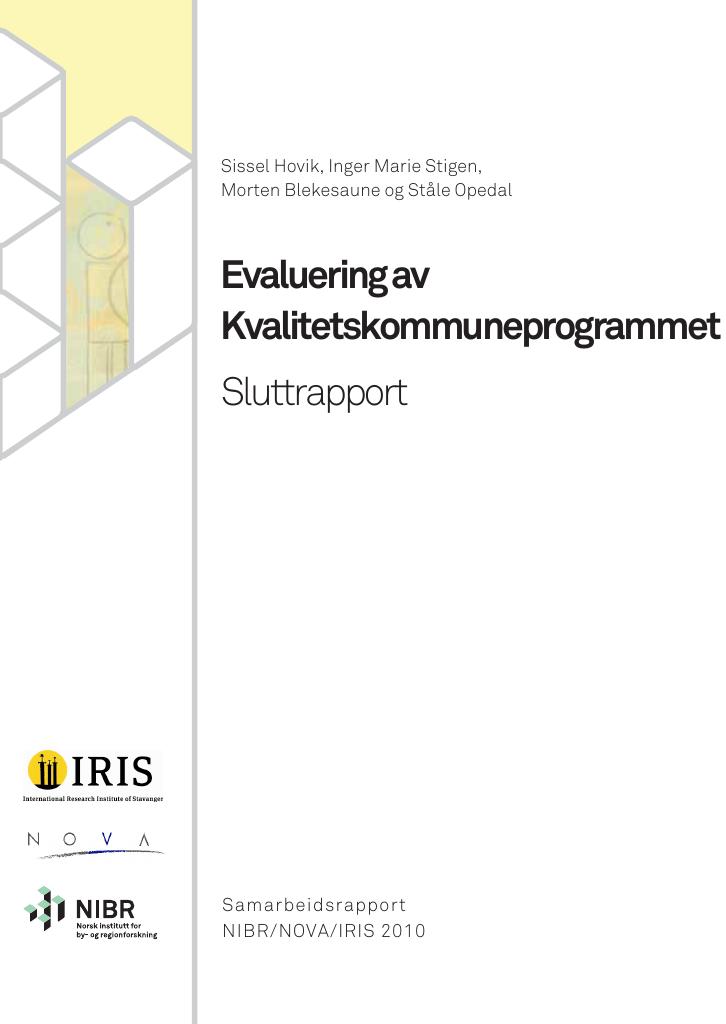 Forsiden av dokumentet Evaluering av kvalitetskommuneprogrammet