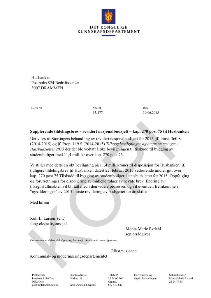 Forsiden av dokumentet supplerende brev juni (pdf)